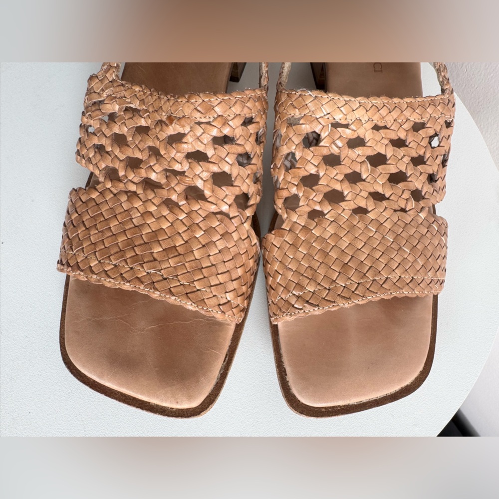 Sesto Meucci Ohanna Camel Woven Leather Slingback Sandals 7.5 Made in Italy - Picture 5 of 9